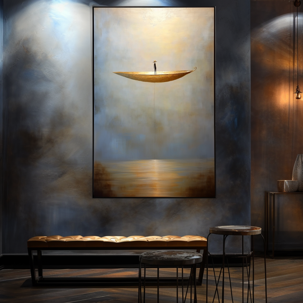 Awakening Light – Surreal Floating Boat Painting Minimalist Conceptual Canvas Art