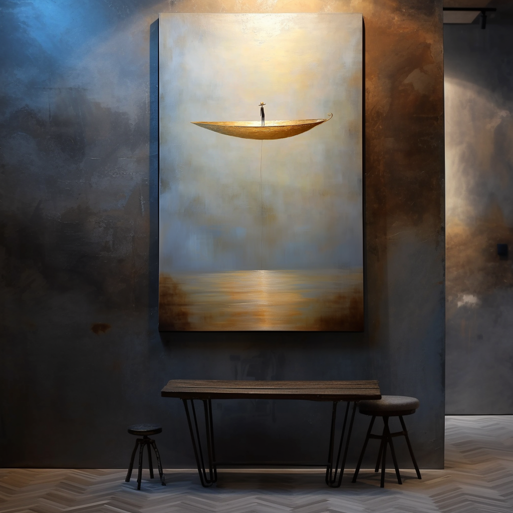 Awakening Light – Surreal Floating Boat Painting Minimalist Conceptual Canvas Art