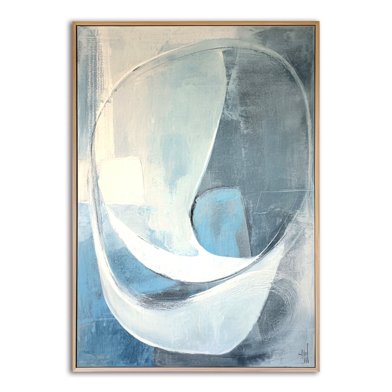 Azure Flow - Minimalist Abstract Blue Oil Painting, Modern Textured Canvas Wall Art