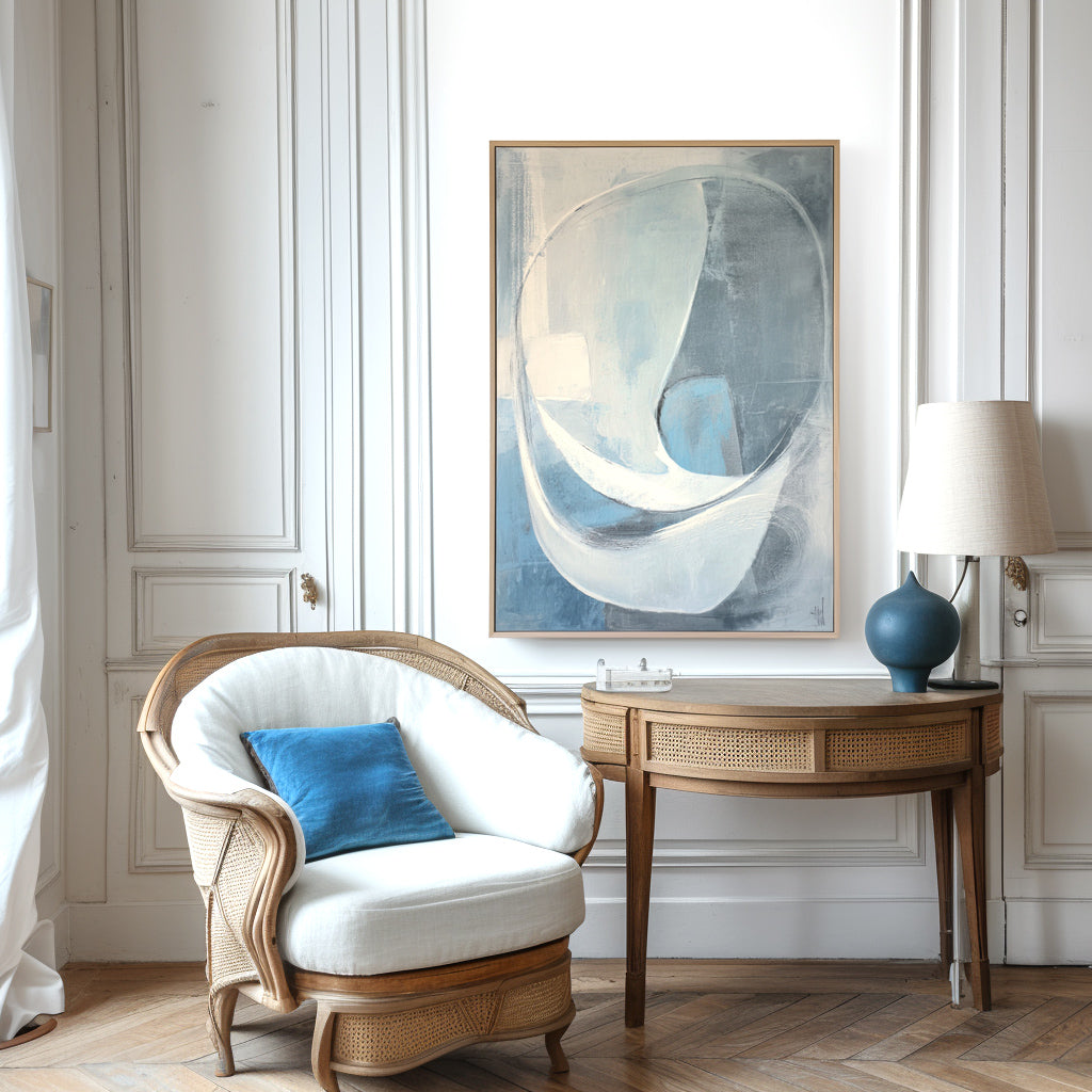 Azure Flow - Minimalist Abstract Blue Oil Painting, Modern Textured Canvas Wall Art