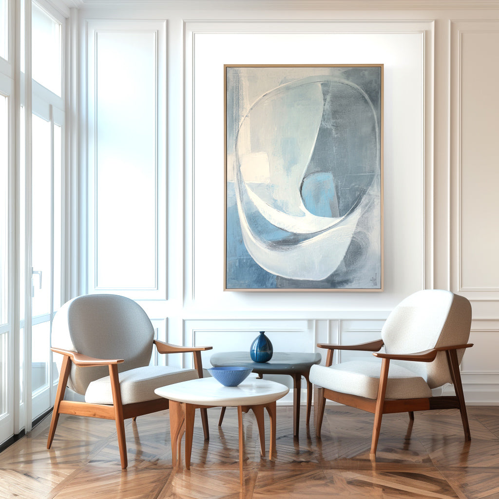 Azure Flow - Minimalist Abstract Blue Oil Painting, Modern Textured Canvas Wall Art