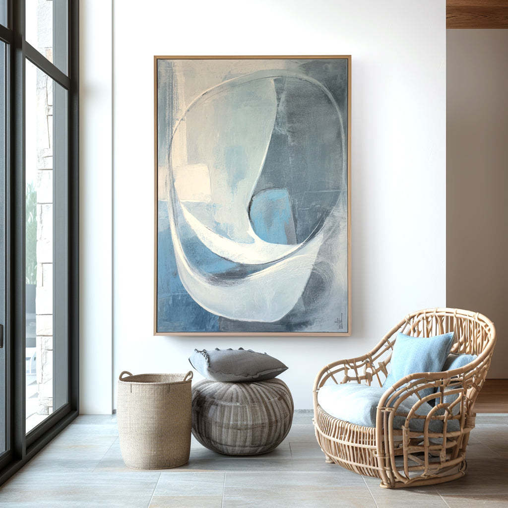 Azure Flow - Minimalist Abstract Blue Oil Painting, Modern Textured Canvas Wall Art