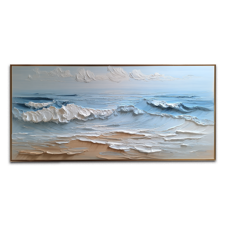 Azure Tides-Calm Waves Seascape Painting - Modern Coastal Ocean Art, 3D Textured
