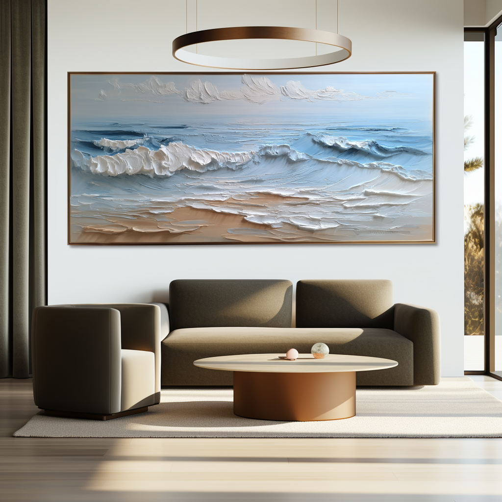 Azure Tides-Calm Waves Seascape Painting - Modern Coastal Ocean Art, 3D Textured