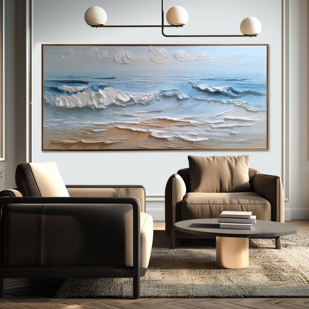 Azure Tides-Calm Waves Seascape Painting - Modern Coastal Ocean Art, 3D Textured