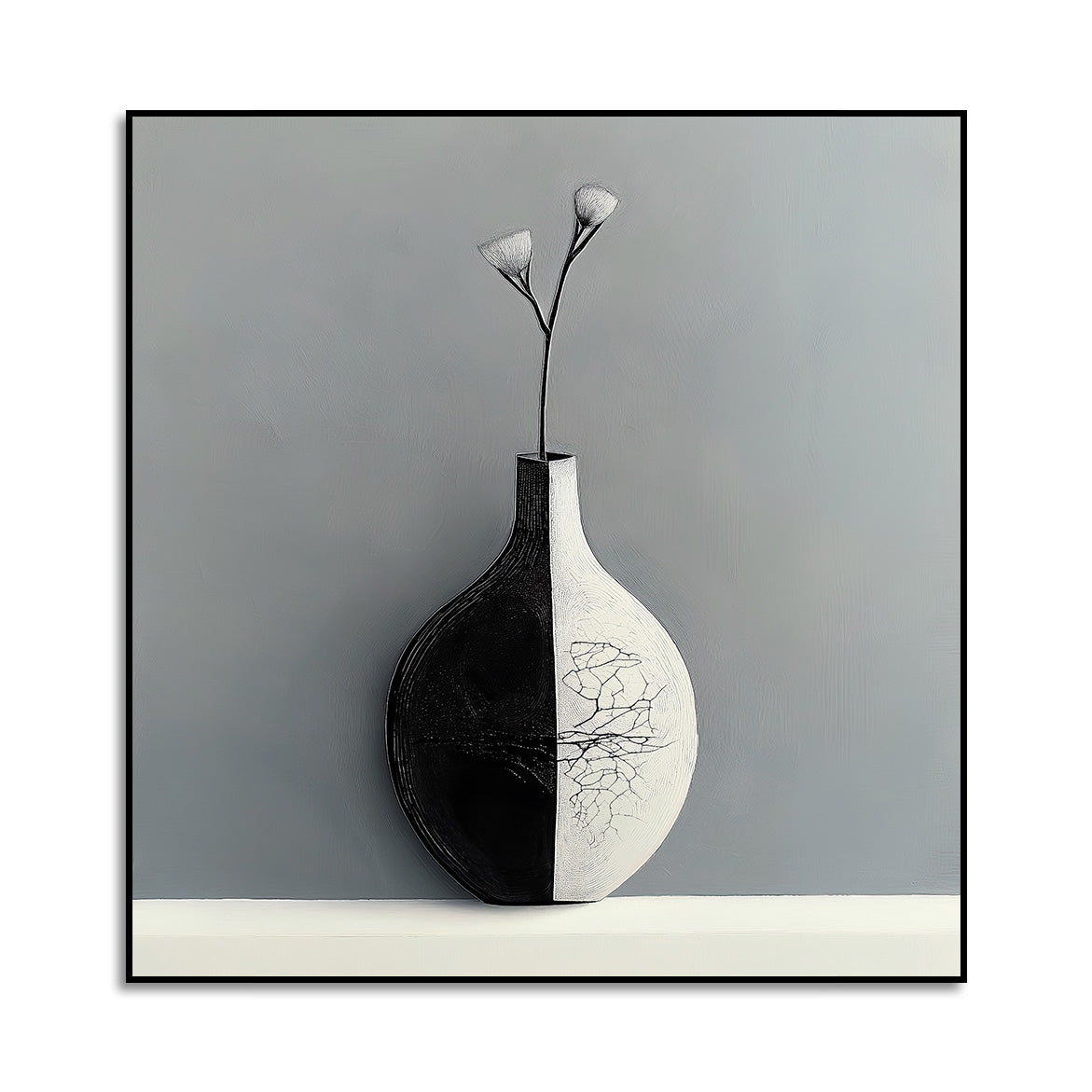 Balance in Bloom - Minimalist Black and White Vase Wall Art Modern Neutral Decor Canvas