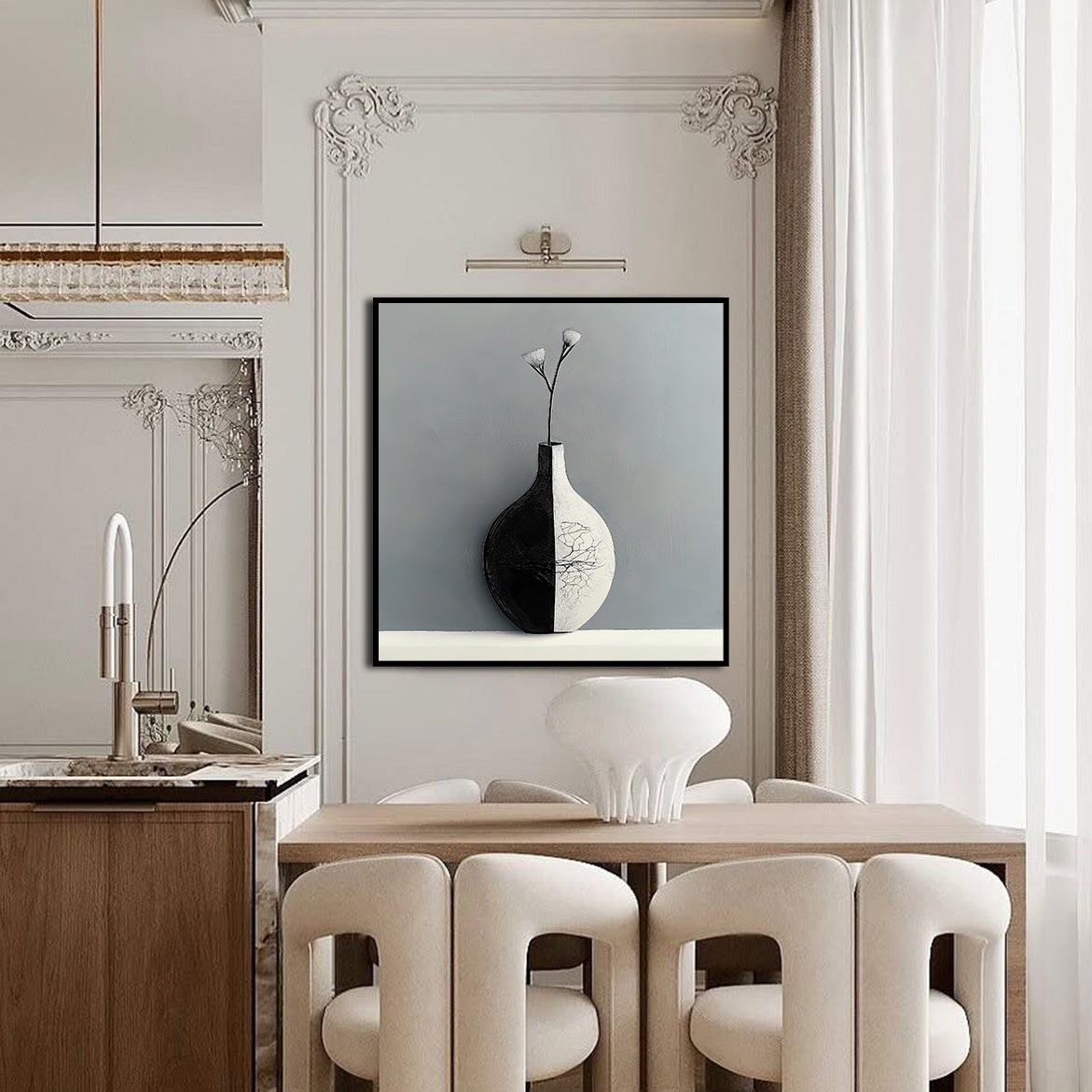 Balance in Bloom - Minimalist Black and White Vase Wall Art Modern Neutral Decor Canvas