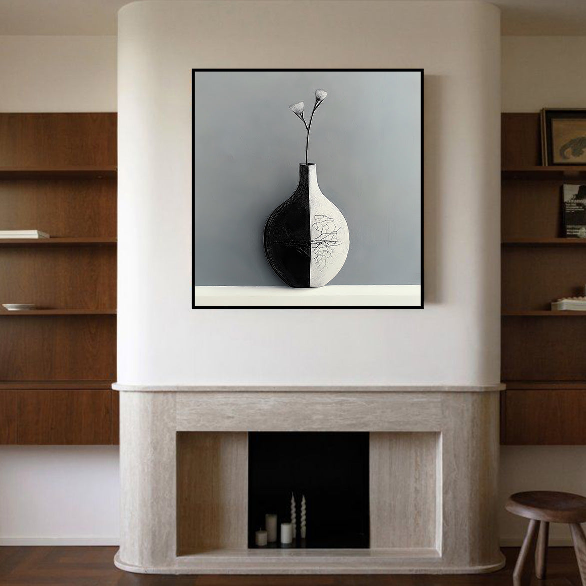 Balance in Bloom - Minimalist Black and White Vase Wall Art Modern Neutral Decor Canvas