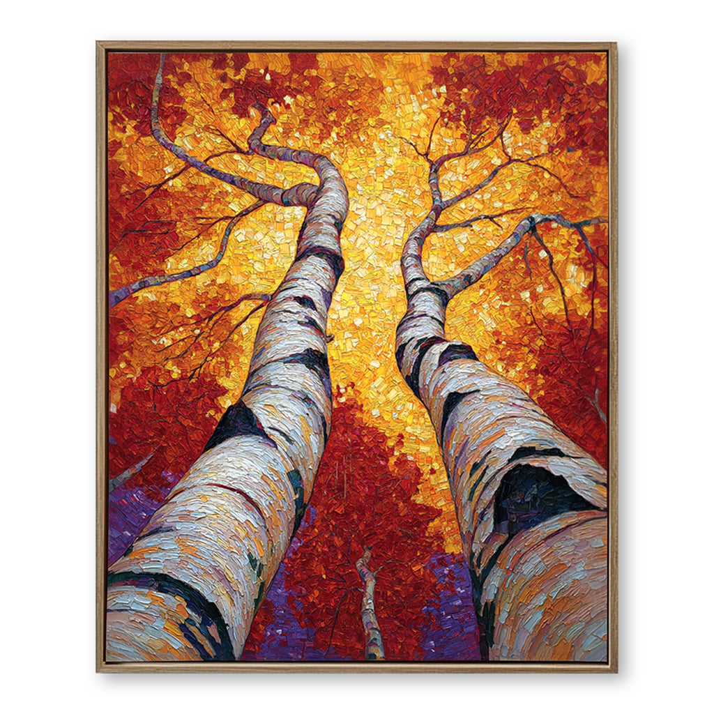 Birch Tree Abstract Oil Painting - Large Textured Wall Art