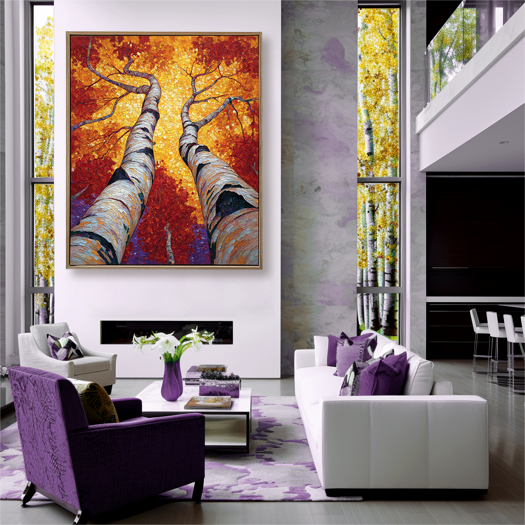 Birch Tree Abstract Oil Painting - Large Textured Wall Art