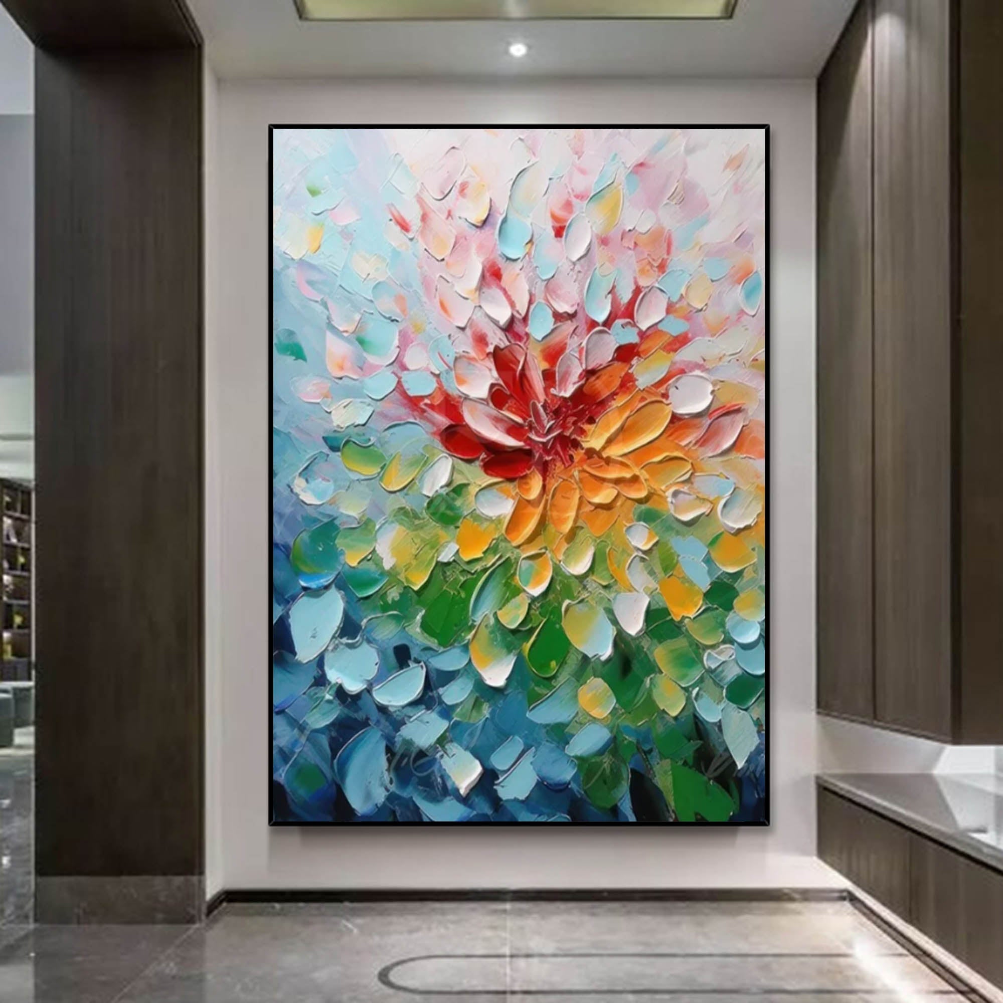 Bloom Radiance – Palette Knife Textured Flower Painting Colorful Abstract Wall Art