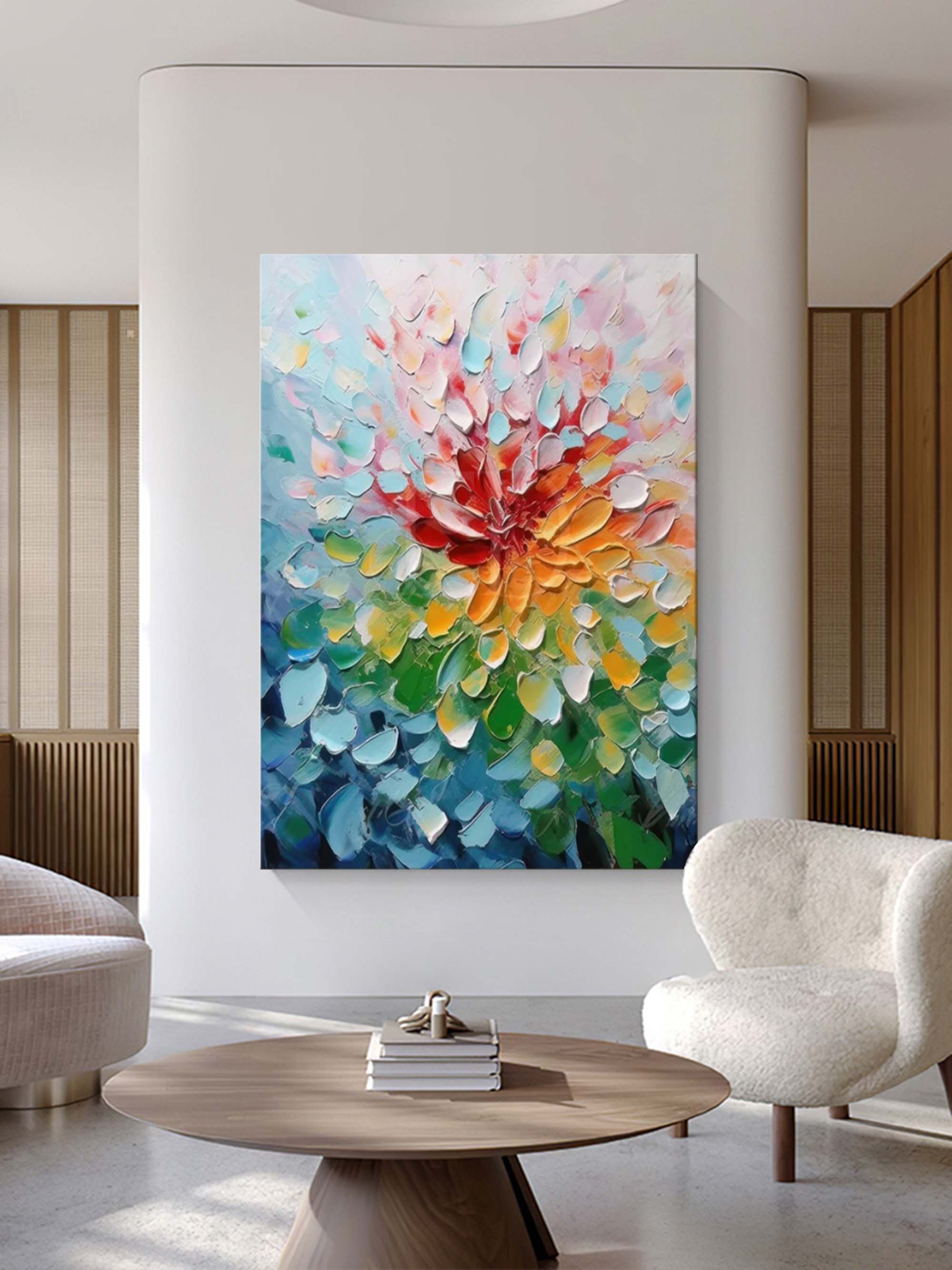 Bloom Radiance – Palette Knife Textured Flower Painting Colorful Abstract Wall Art