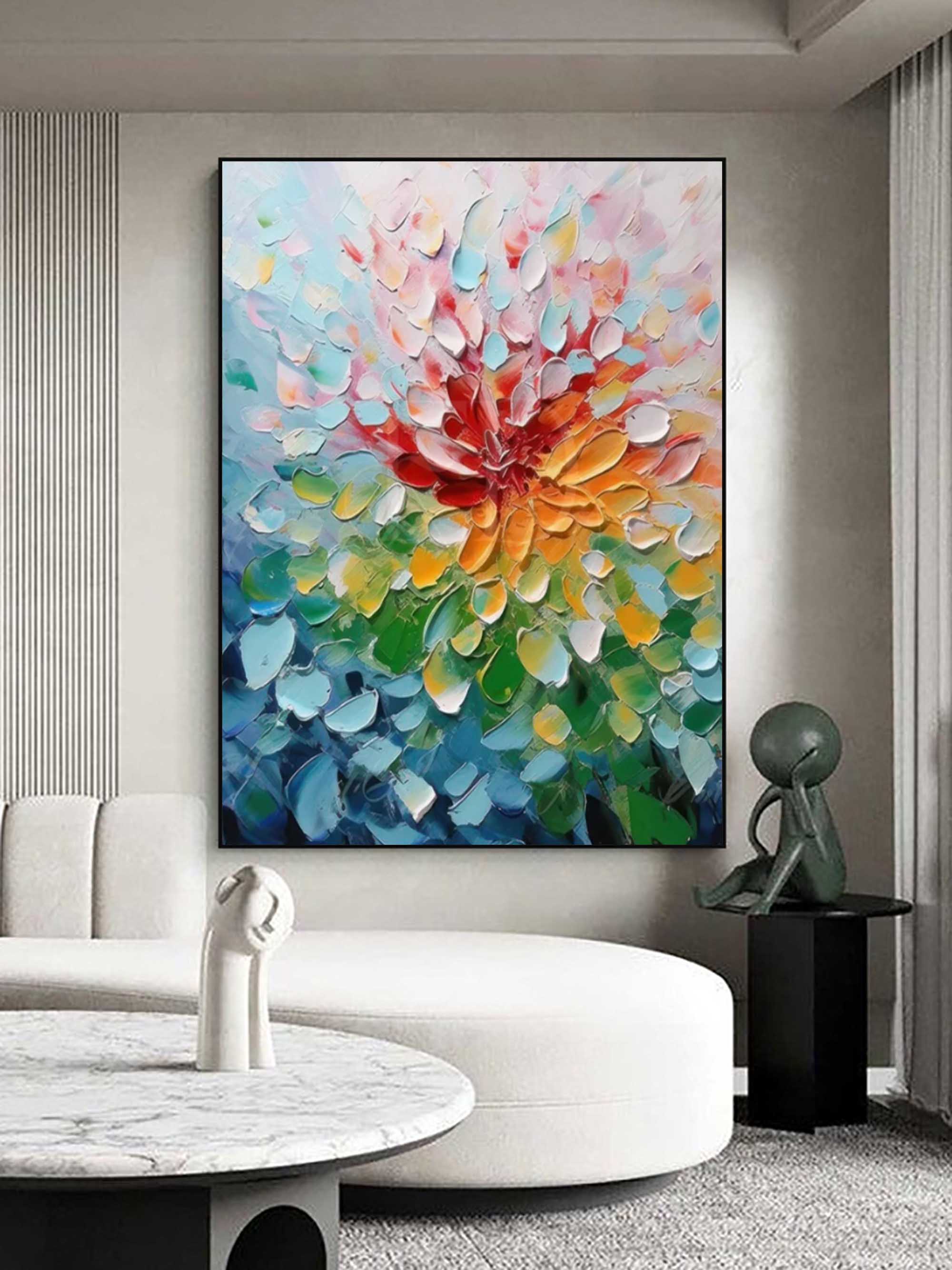 Bloom Radiance – Palette Knife Textured Flower Painting Colorful Abstract Wall Art