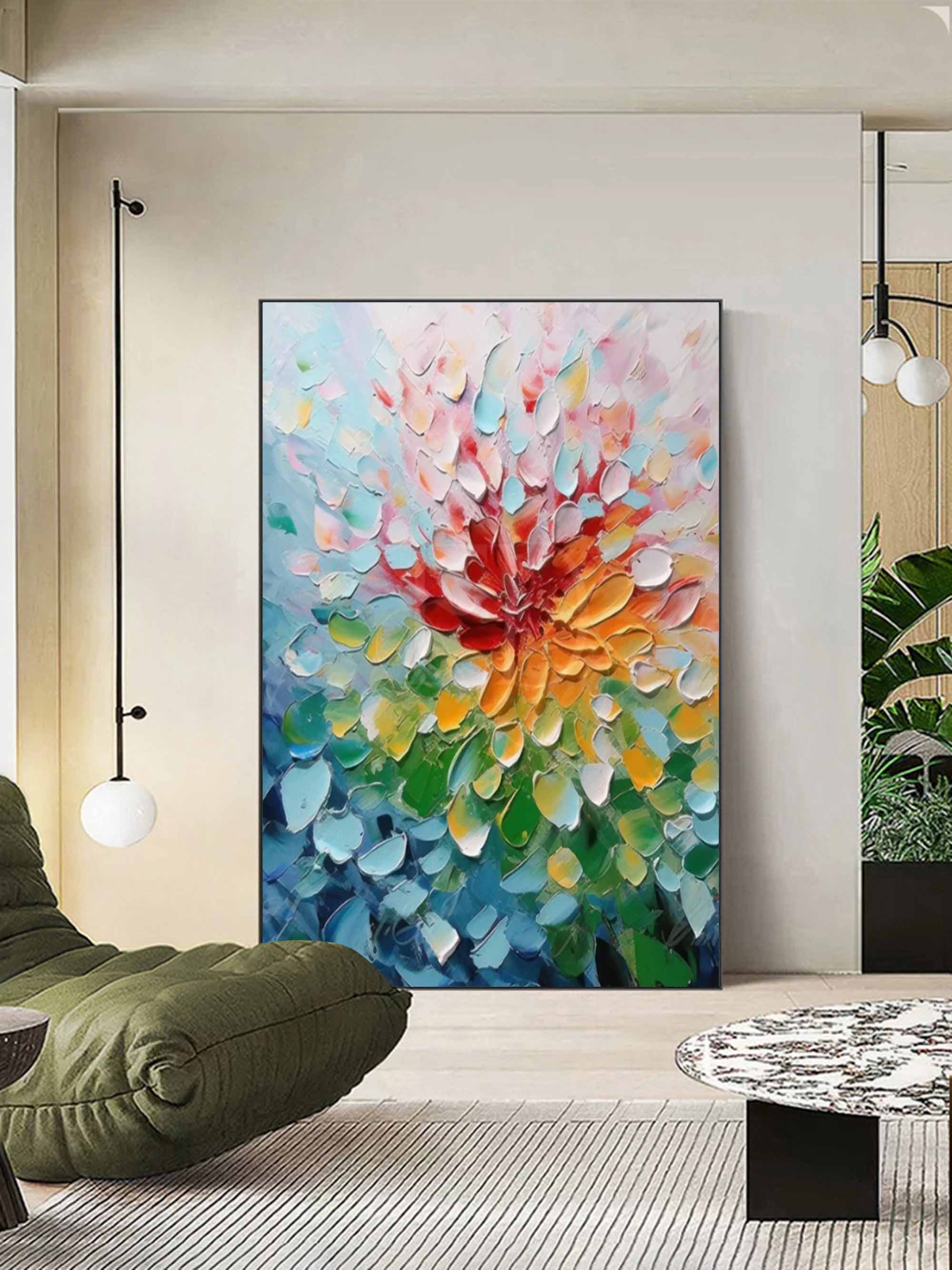 Bloom Radiance – Palette Knife Textured Flower Painting Colorful Abstract Wall Art