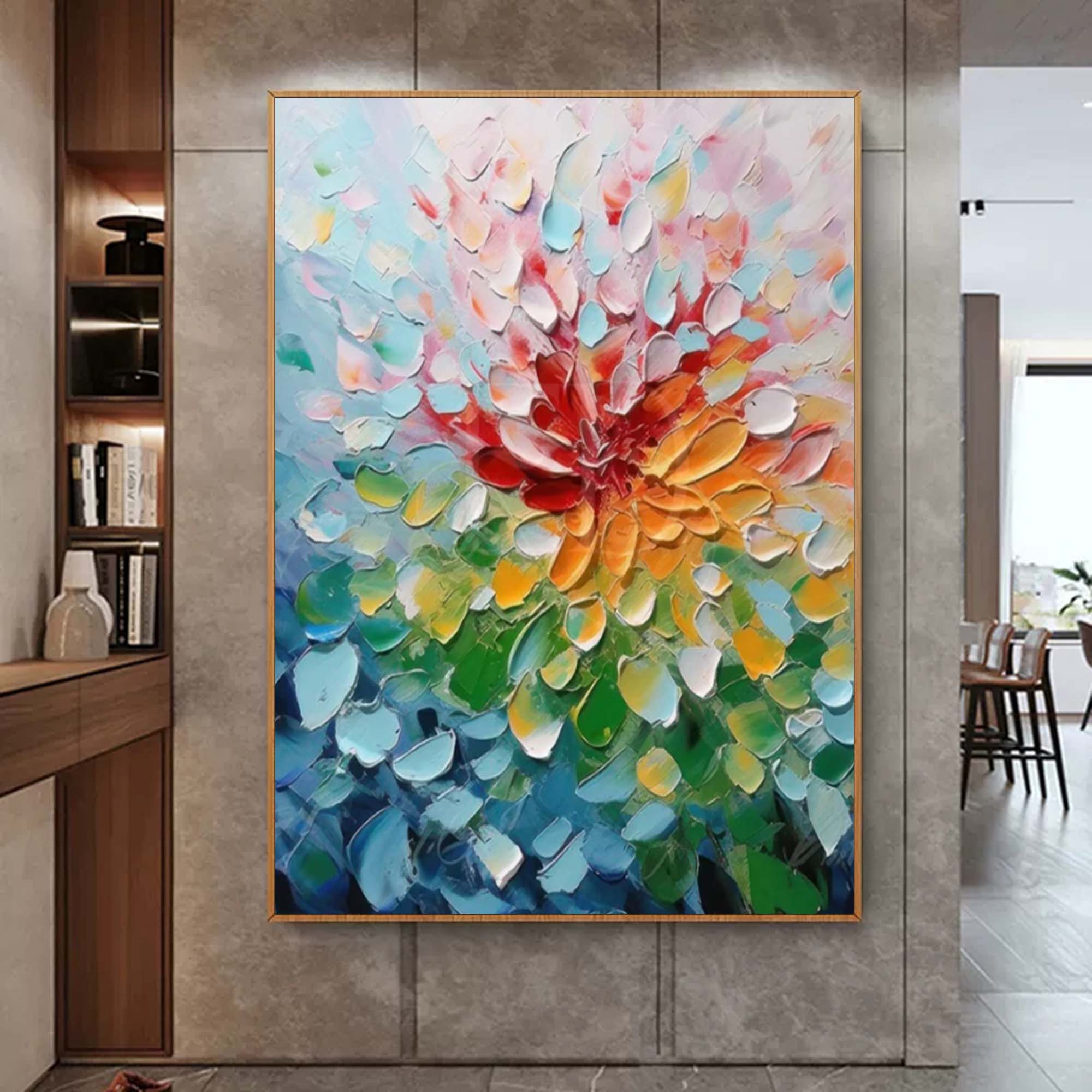 Bloom Radiance – Palette Knife Textured Flower Painting Colorful Abstract Wall Art