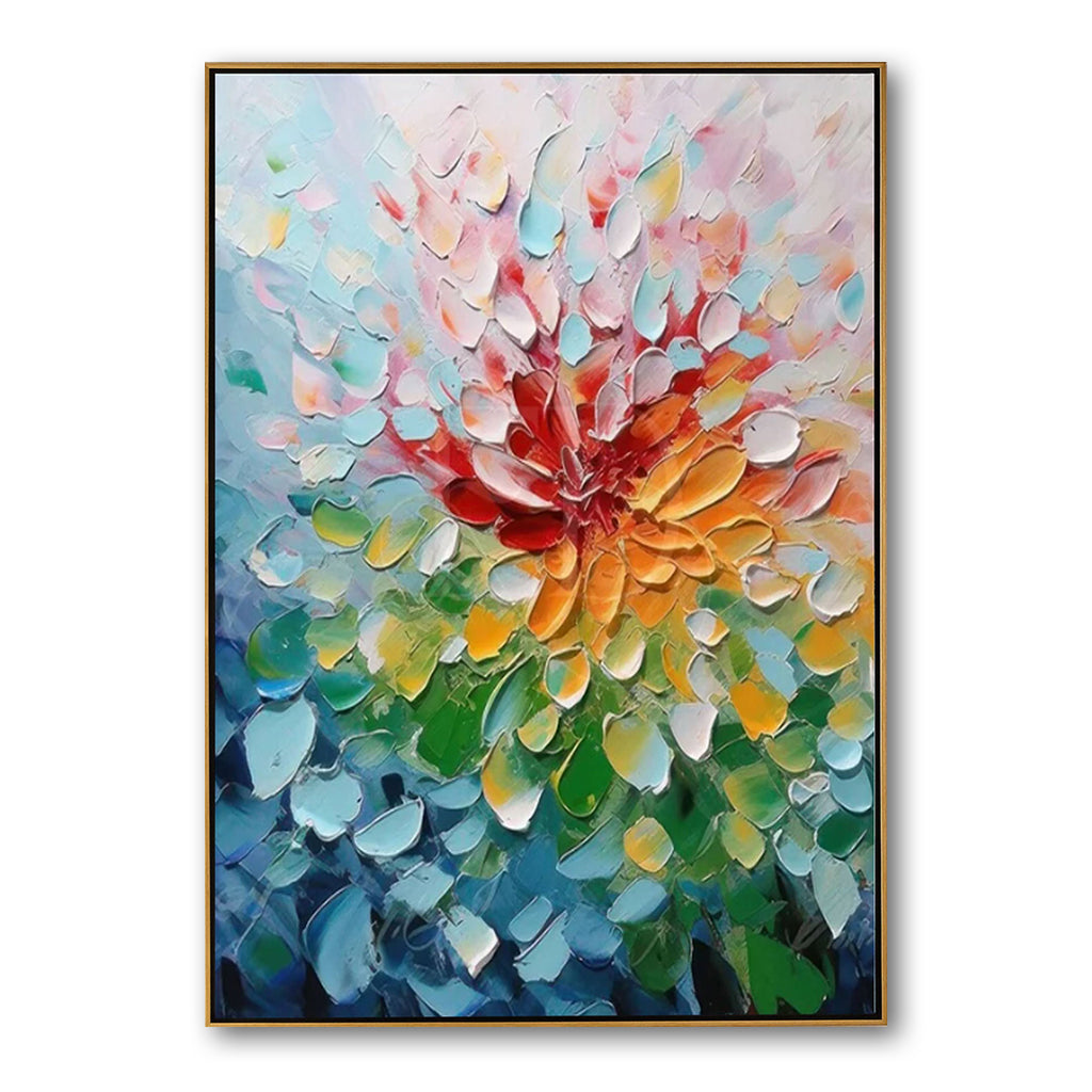 Bloom Radiance – Palette Knife Textured Flower Painting Colorful Abstract Wall Art
