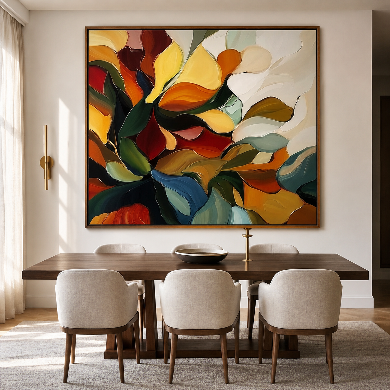 Blooming Essence - Colorful Abstract Floral Oil Painting - Vibrant Multicolor Wall Art, Modern Botanical Decor for Living Room & Bedroom