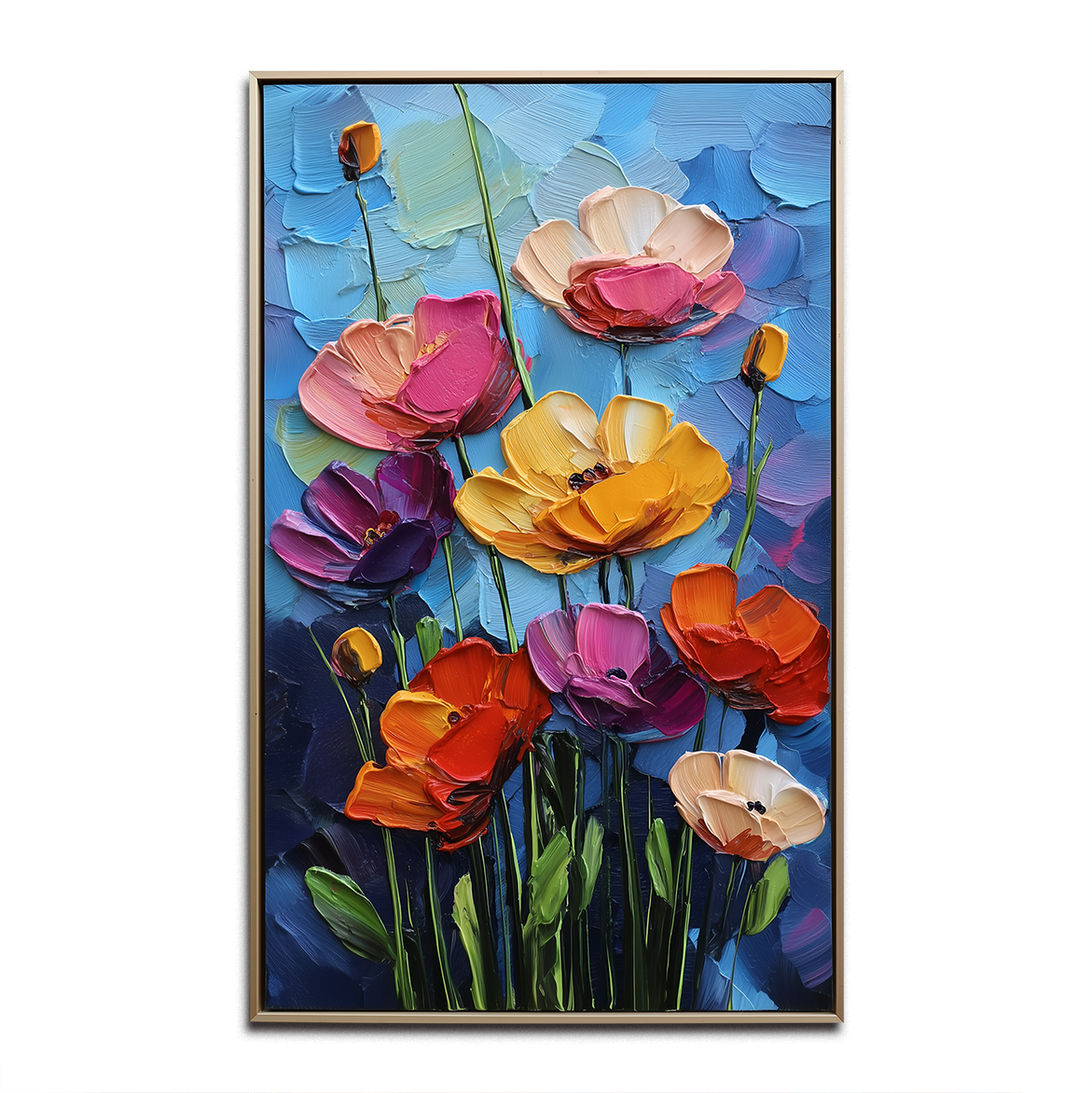 Blooming Rhapsody - Colorful Textured Floral Oil Painting Bold Modern Wall Art