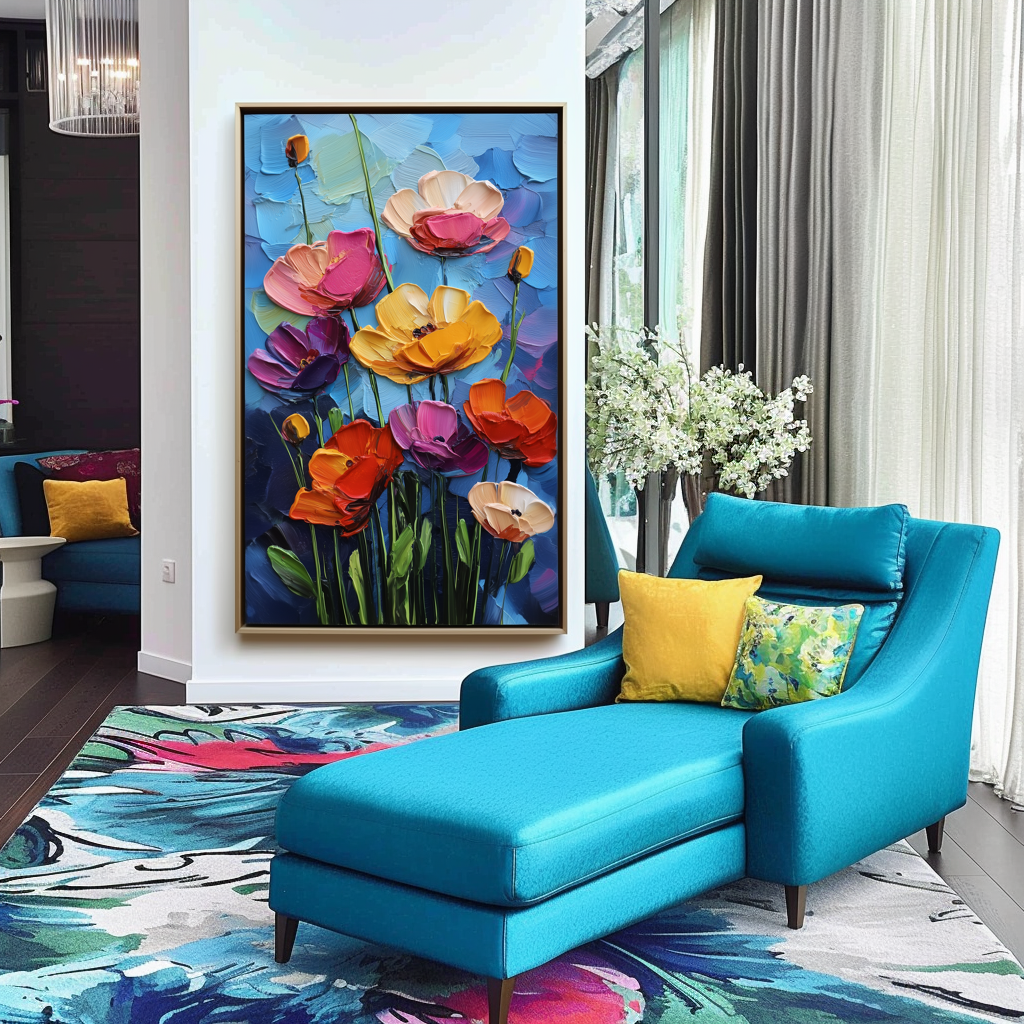 Blooming Rhapsody - Colorful Textured Floral Oil Painting Bold Modern Wall Art