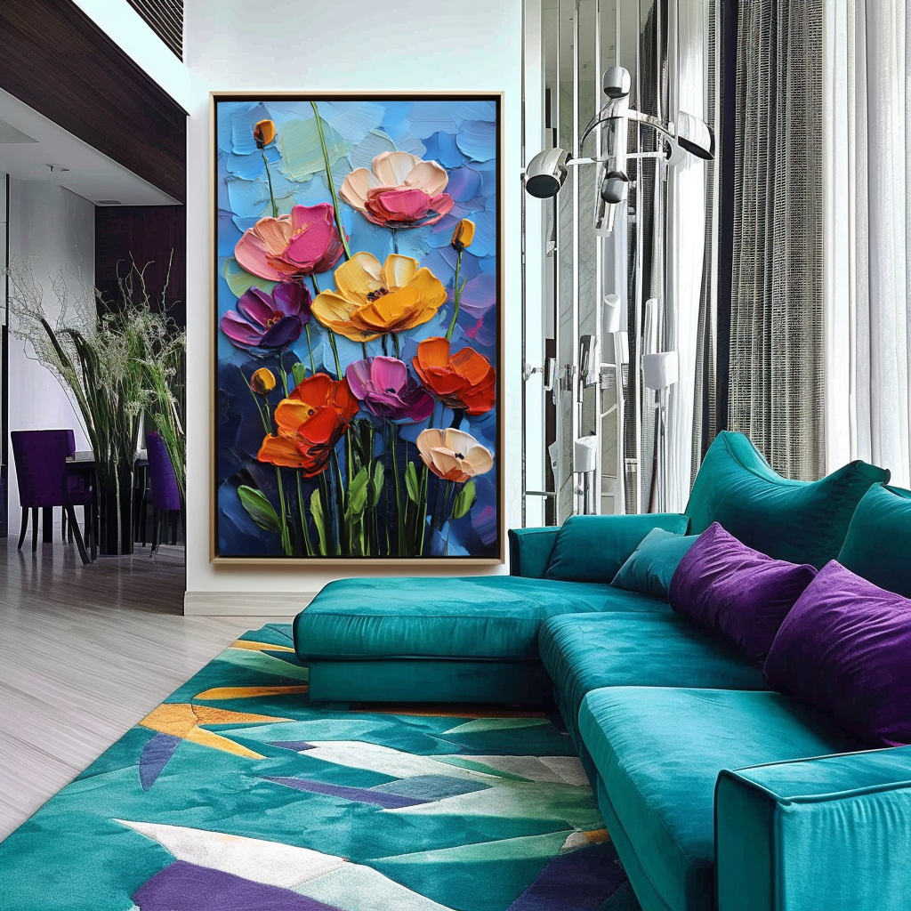 Blooming Rhapsody - Colorful Textured Floral Oil Painting Bold Modern Wall Art
