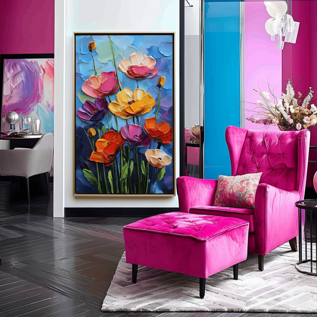 Blooming Rhapsody - Colorful Textured Floral Oil Painting Bold Modern Wall Art