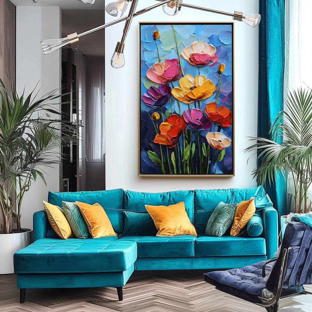 Blooming Rhapsody - Colorful Textured Floral Oil Painting Bold Modern Wall Art