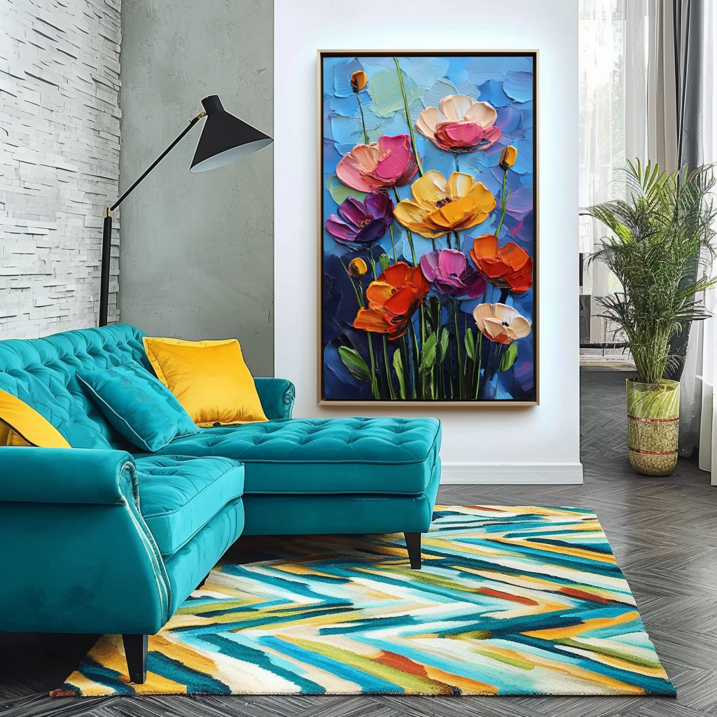 Blooming Rhapsody - Colorful Textured Floral Oil Painting Bold Modern Wall Art