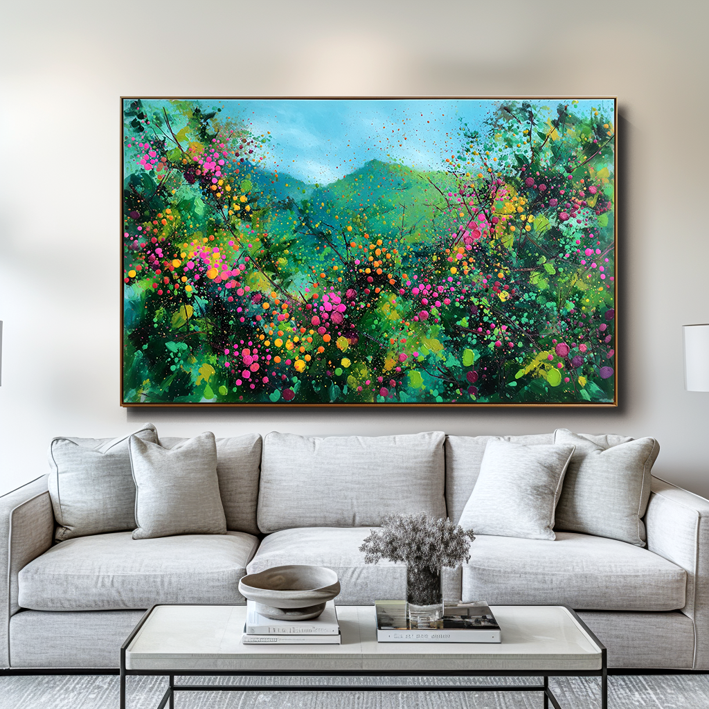 Blooming Vistas – Abstract Floral Landscape Painting, Colorful Textured Canvas Wall Art