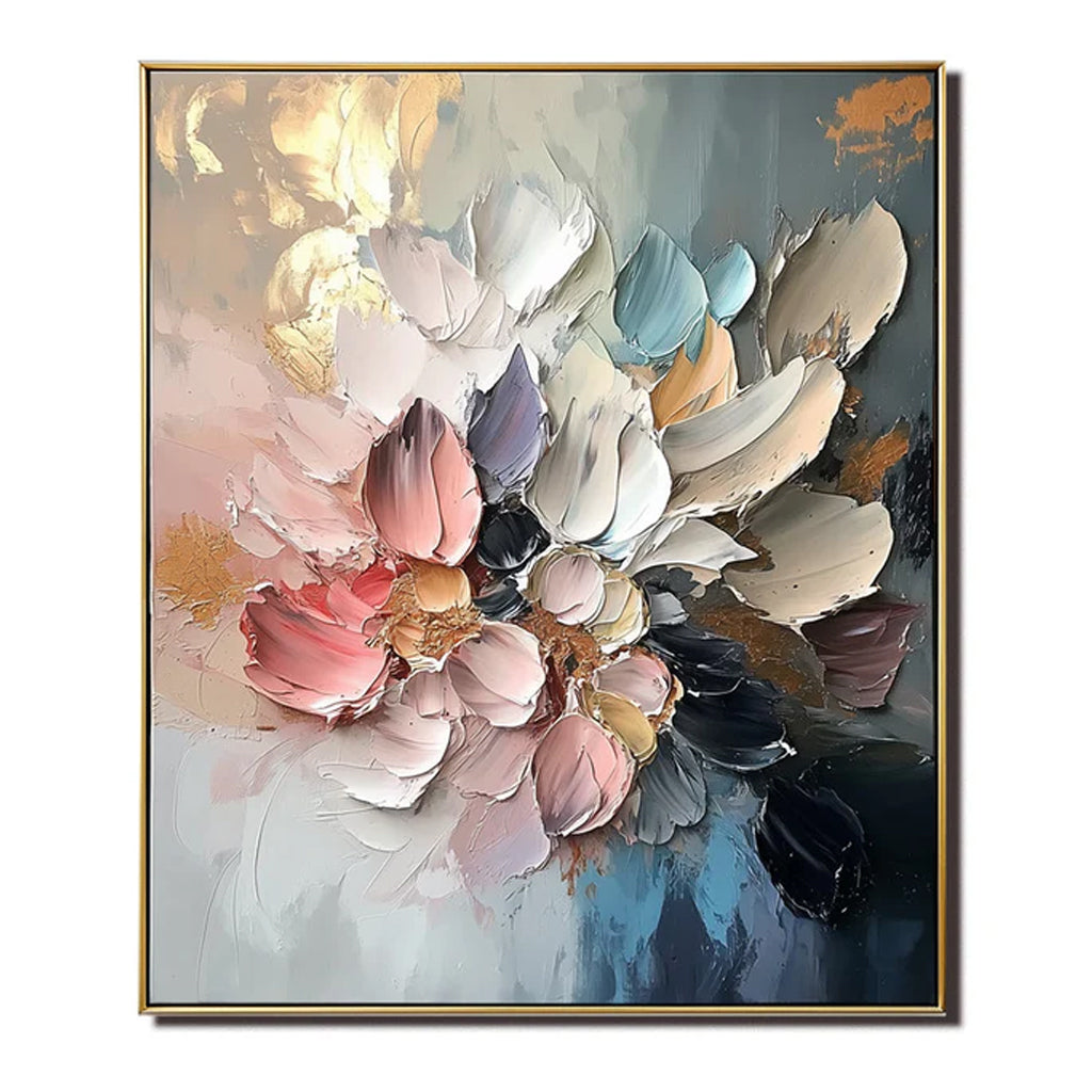 Blossoms in Motion-Abstract Floral Oil Painting – Textured 3D Wall Art for Modern Interiors