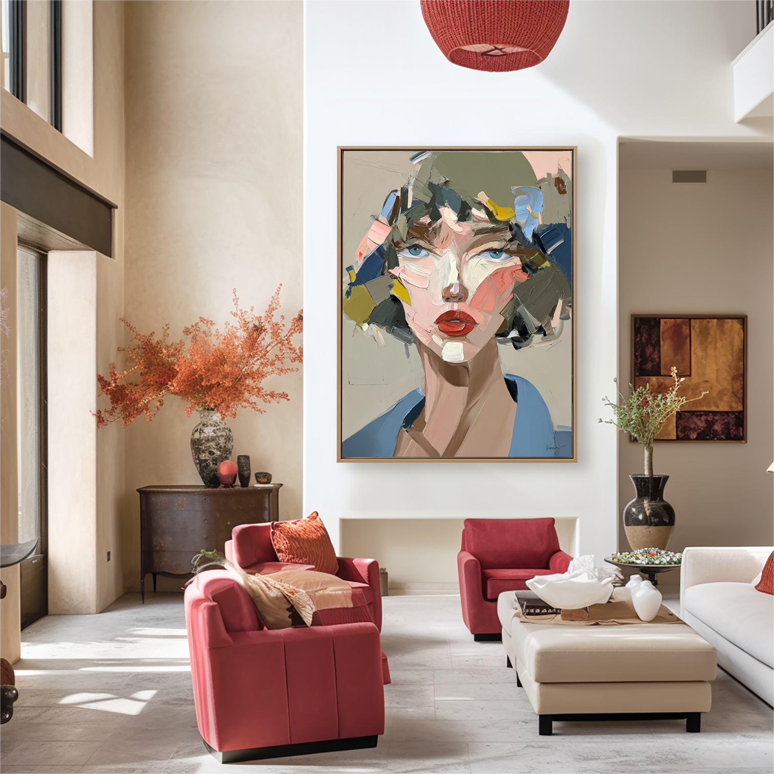 Bold Gaze – Plaster Art Texture Painting Abstract Female Portrait Oil Painting on Canvas