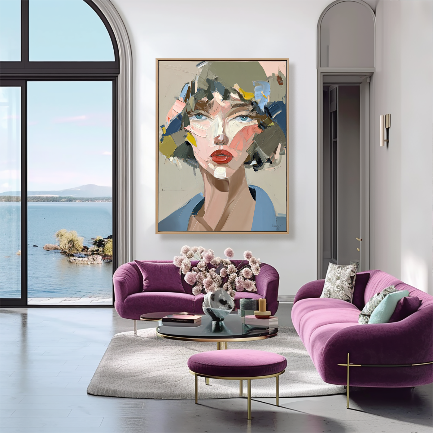 Bold Gaze – Plaster Art Texture Painting Abstract Female Portrait Oil Painting on Canvas