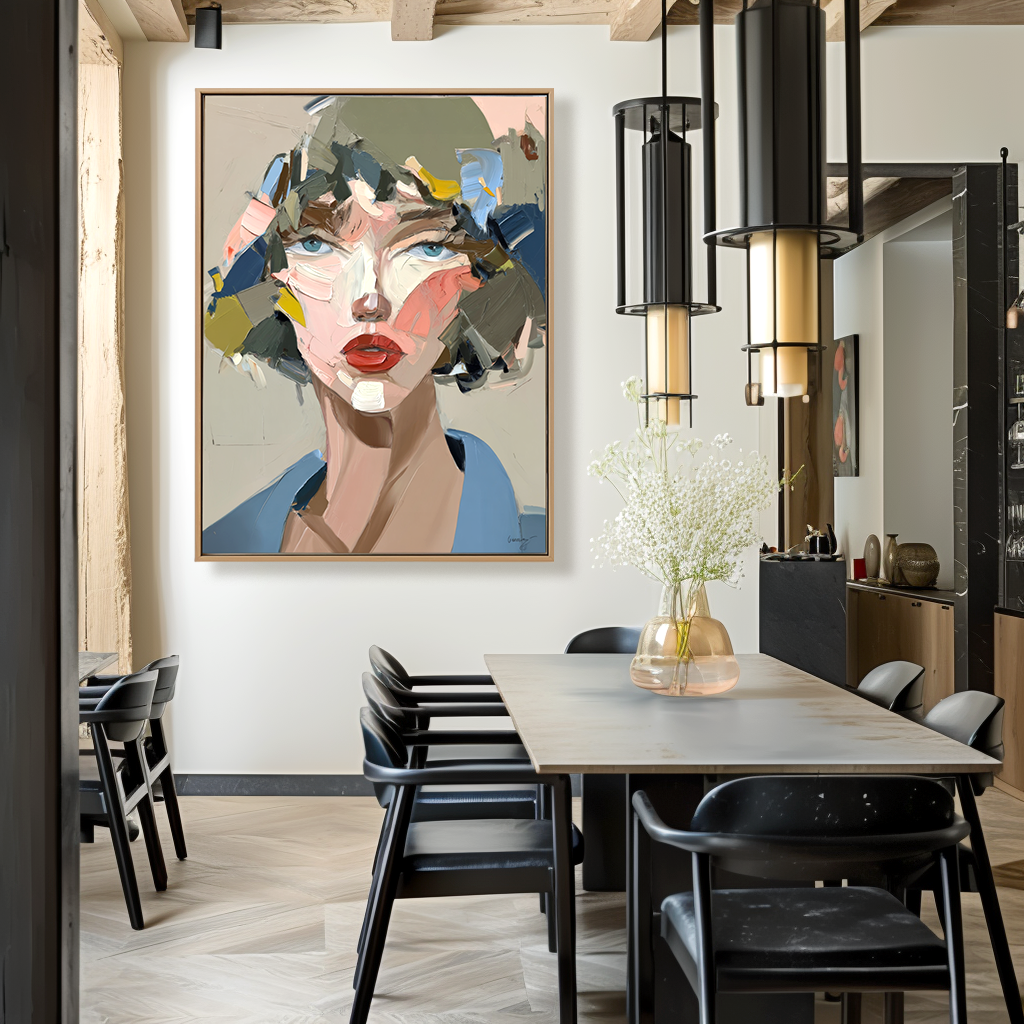 Bold Gaze – Plaster Art Texture Painting Abstract Female Portrait Oil Painting on Canvas