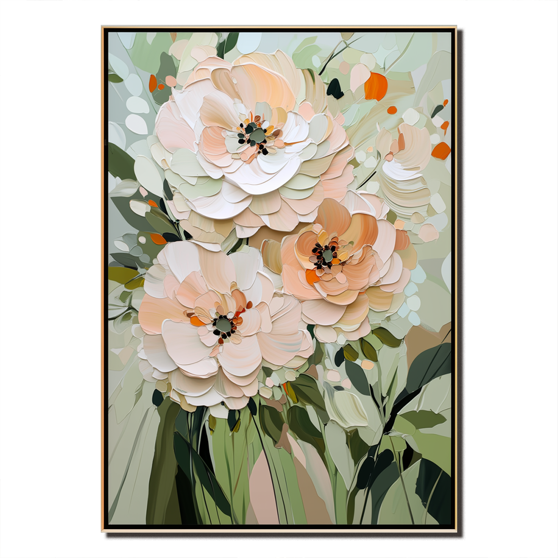 Botanic Elegance-Soft Toned Floral Bouquet Oil Painting with Textured Details, Modern Wall Art for Home Decor