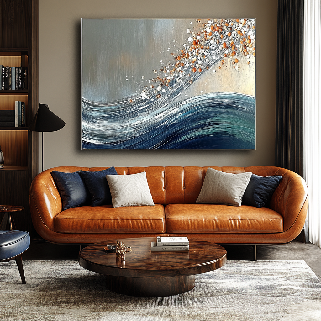 Cascade Bloom-Textured Abstract Oil Painting | Modern Wave Canvas Art for Living Room