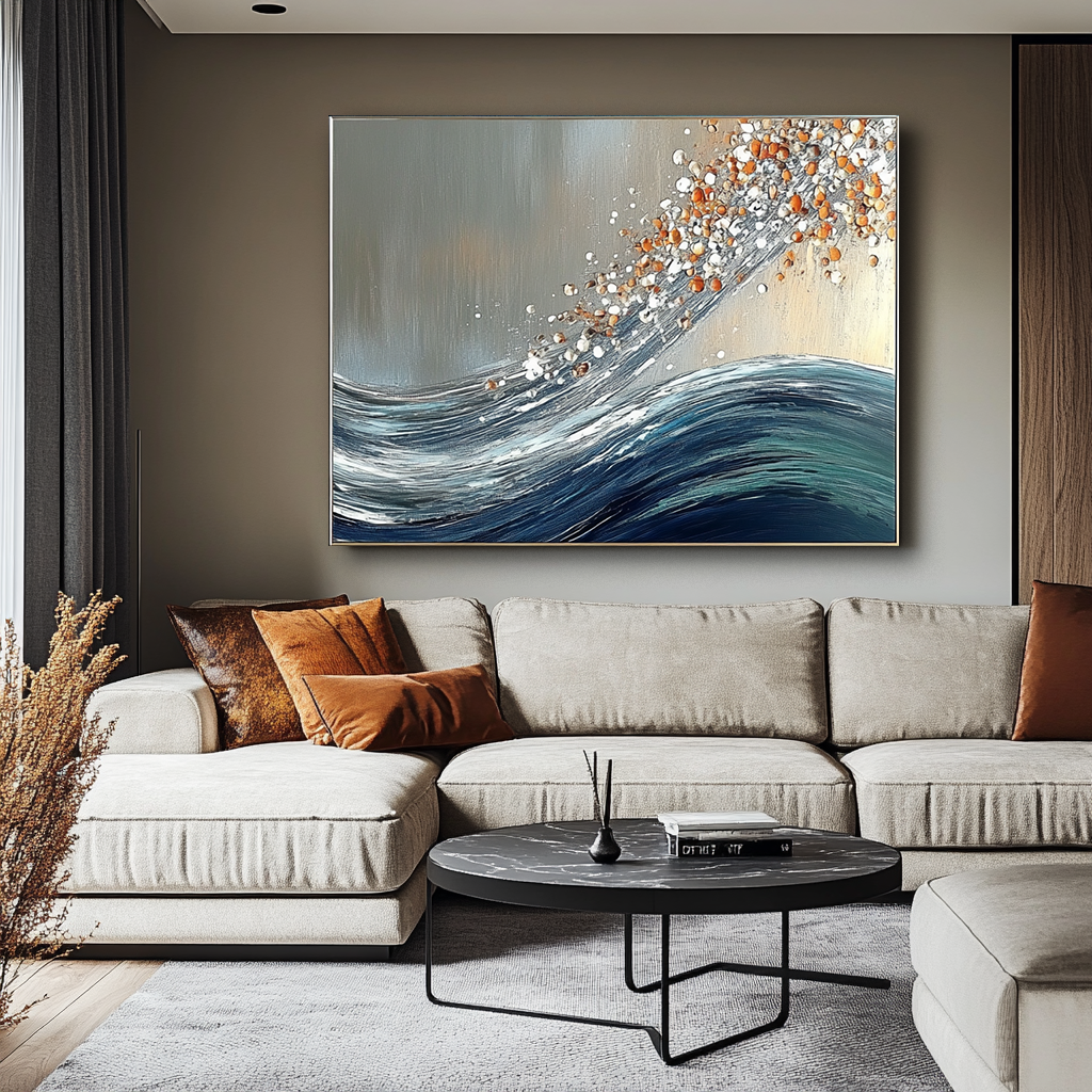 Cascade Bloom-Textured Abstract Oil Painting | Modern Wave Canvas Art for Living Room