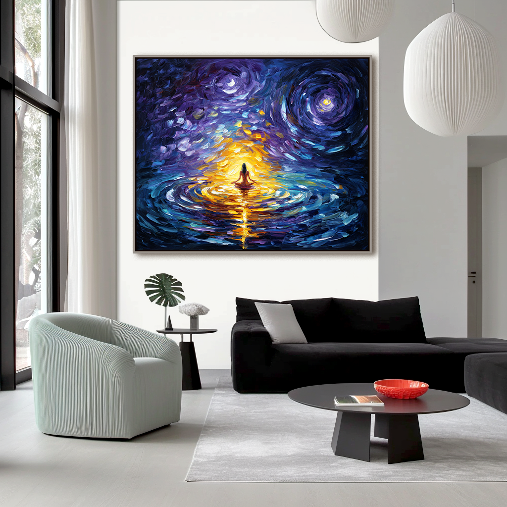 Celestial Reflection – Abstract Meditation Oil Painting