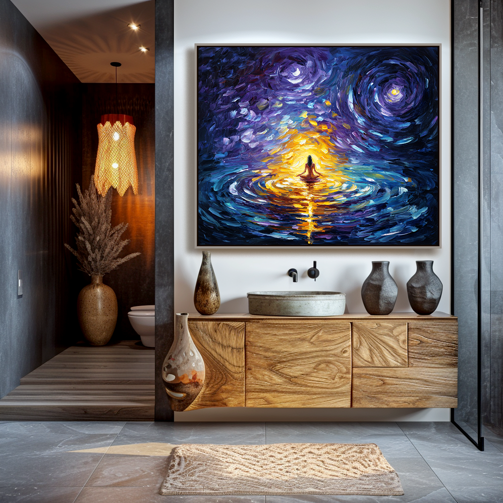 Celestial Reflection – Abstract Meditation Oil Painting