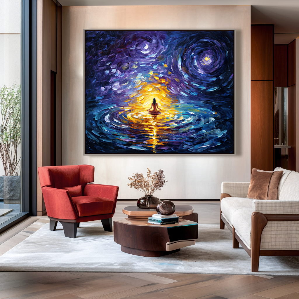 Celestial Reflection – Abstract Meditation Oil Painting