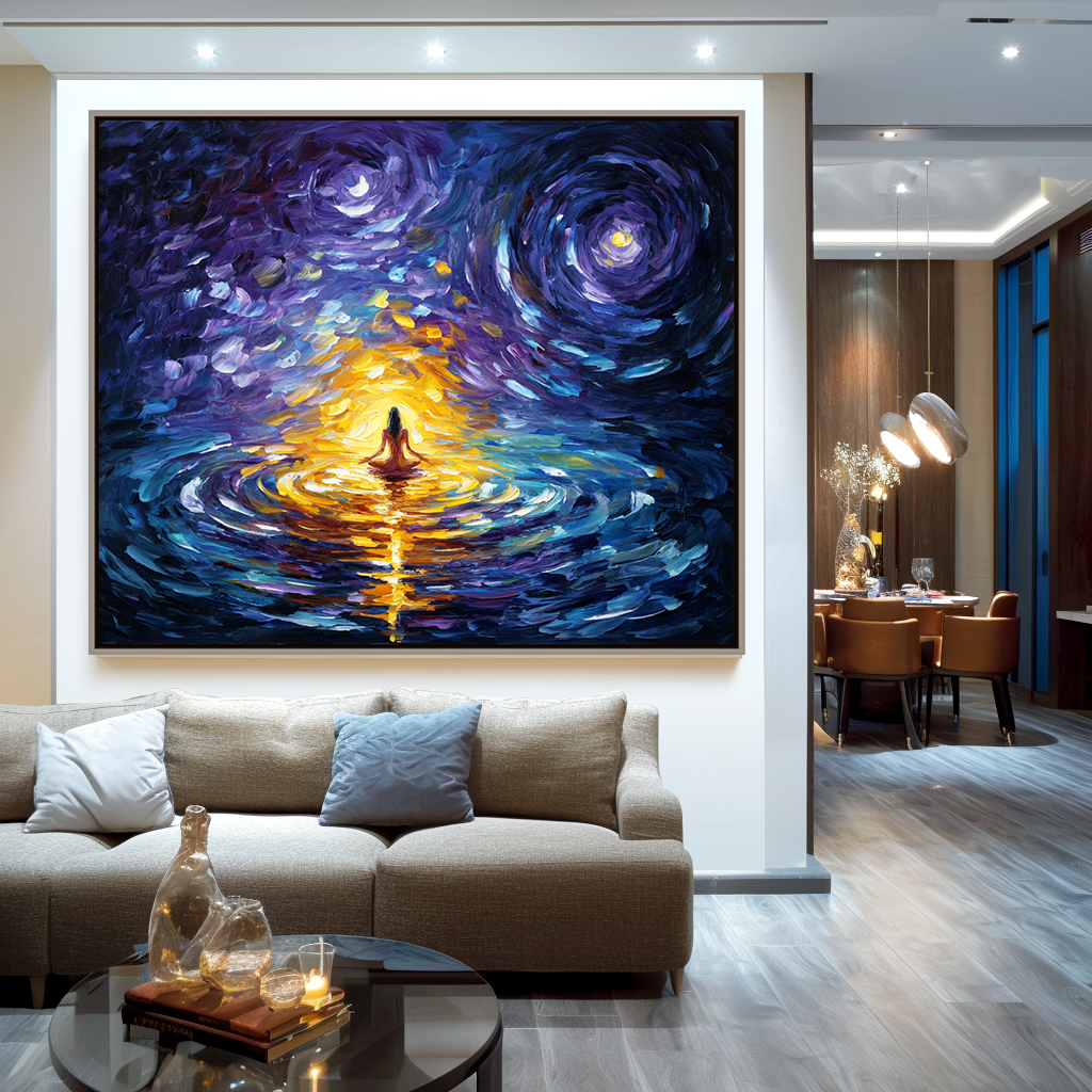 Celestial Reflection – Abstract Meditation Oil Painting