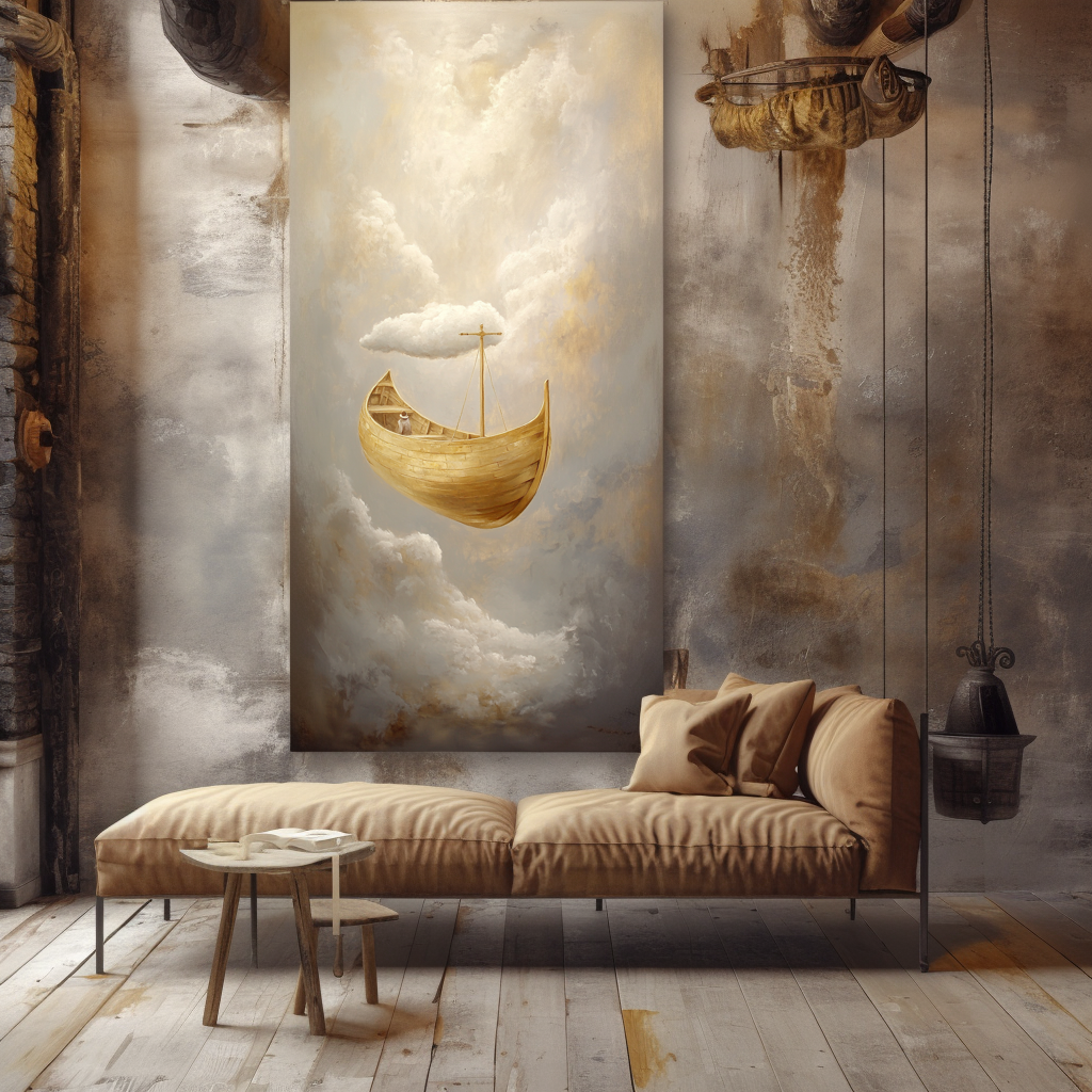 Cloudport – Surreal Floating Boat in the Sky Conceptual Dreamlike Canvas Art