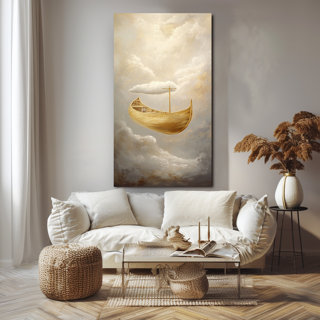 Cloudport – Surreal Floating Boat in the Sky Conceptual Dreamlike Canvas Art
