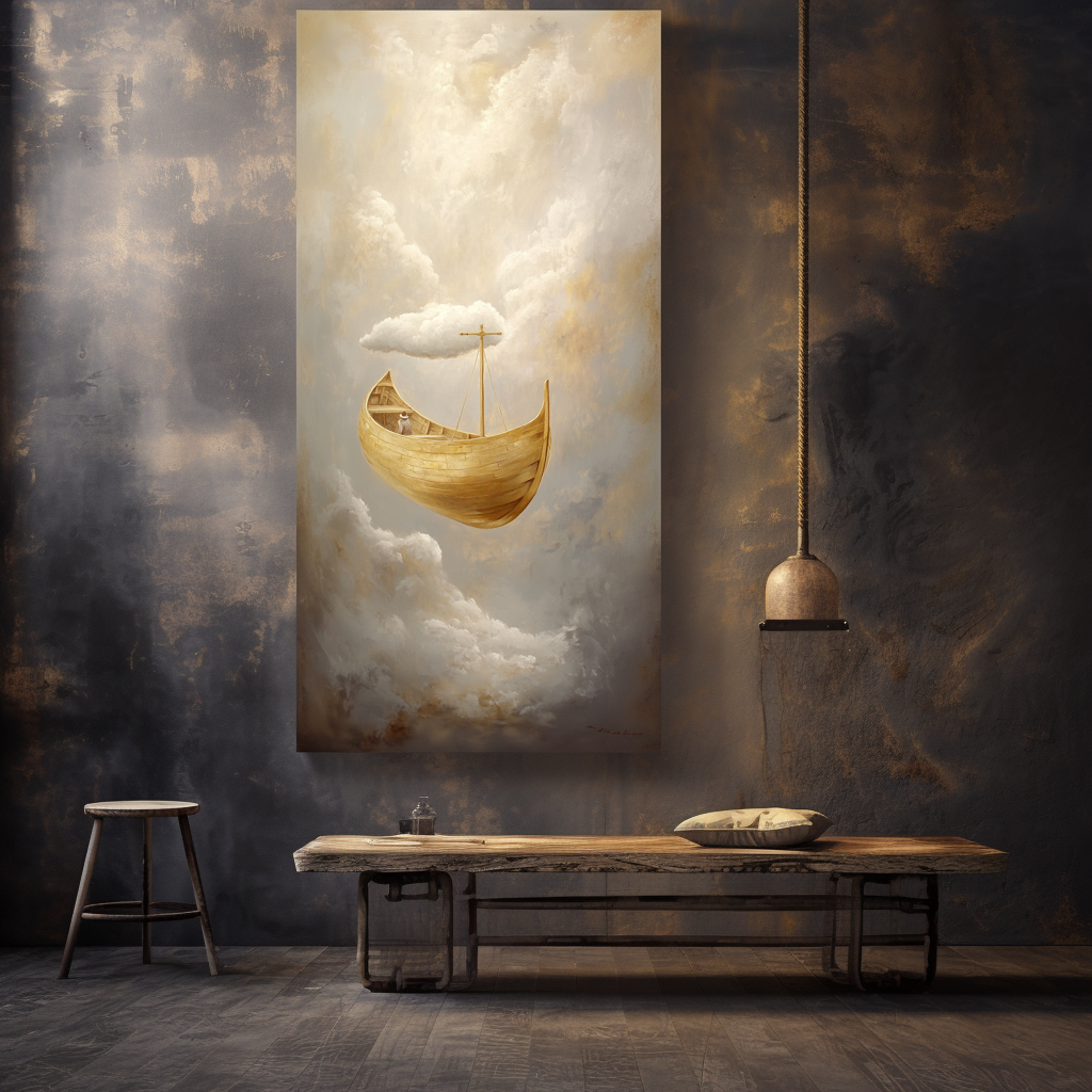 Cloudport – Surreal Floating Boat in the Sky Conceptual Dreamlike Canvas Art