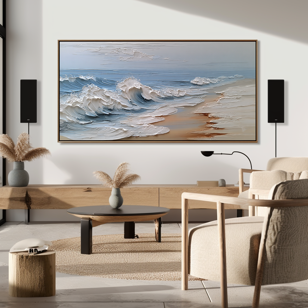 Coastal Surge-Abstract Coastal Wave Oil Painting - Modern 3D Textured Seascape Art