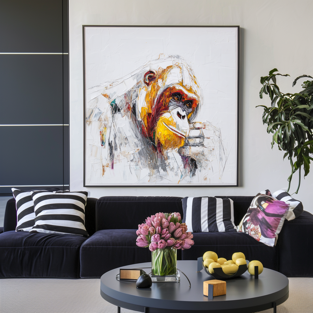 Contemplation – Abstract Gorilla Portrait | Textured Knife-Painted Wildlife Wall Art