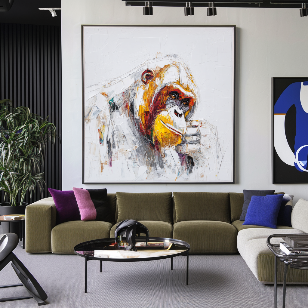 Contemplation – Abstract Gorilla Portrait | Textured Knife-Painted Wildlife Wall Art