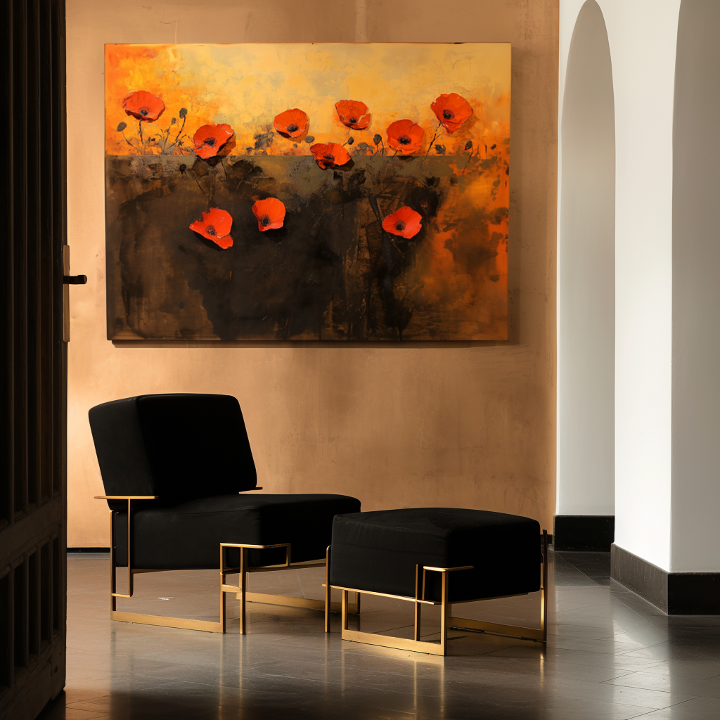 Crimson-Vibrant Red Poppy Flowers Painting - Warm Toned Floral Wall Art for Home Decoration