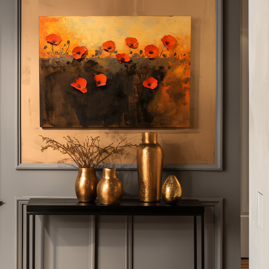 Crimson-Vibrant Red Poppy Flowers Painting - Warm Toned Floral Wall Art for Home Decoration