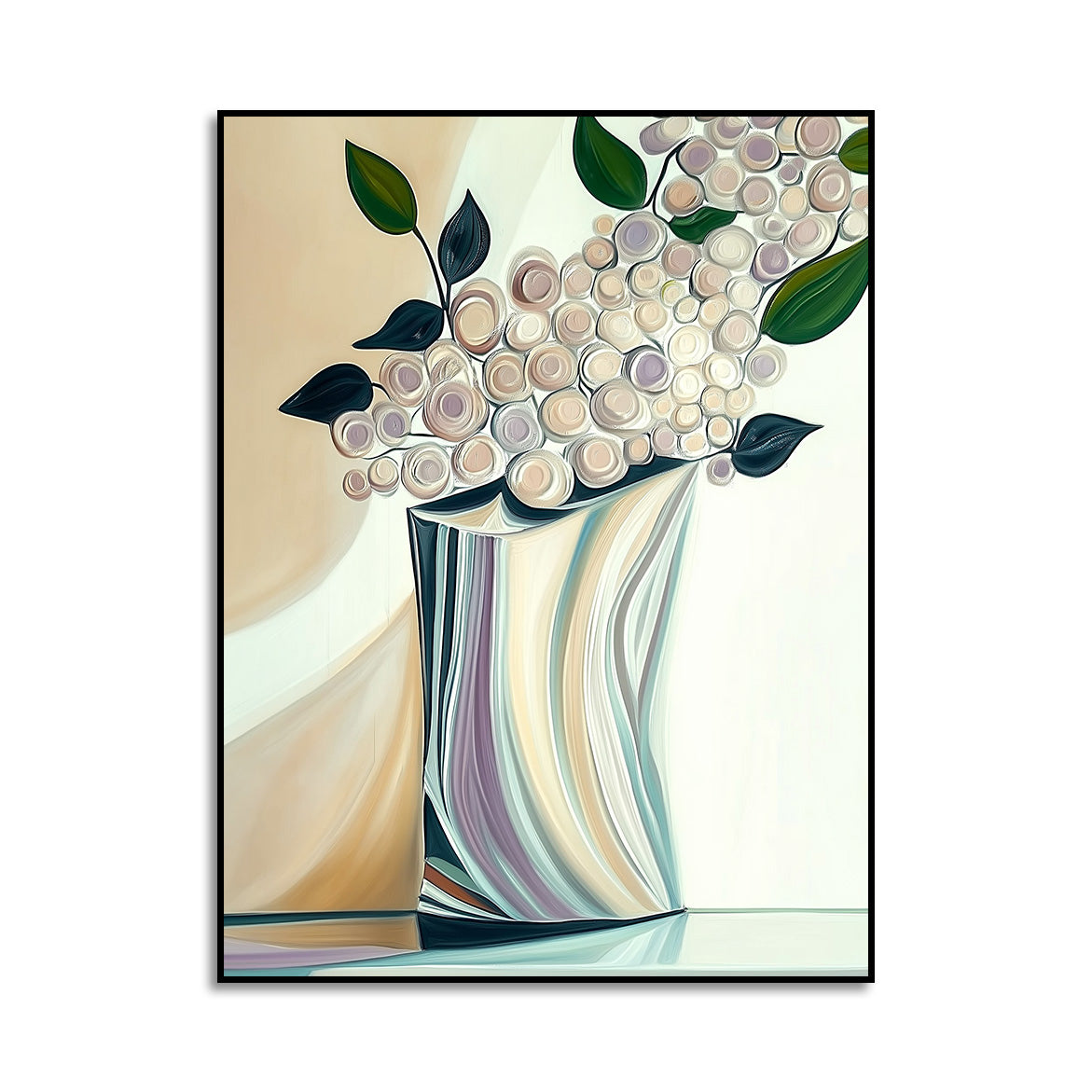 Curves of Bloom - Abstract Round Flower Vase Painting Modern Textured Floral Wall Art