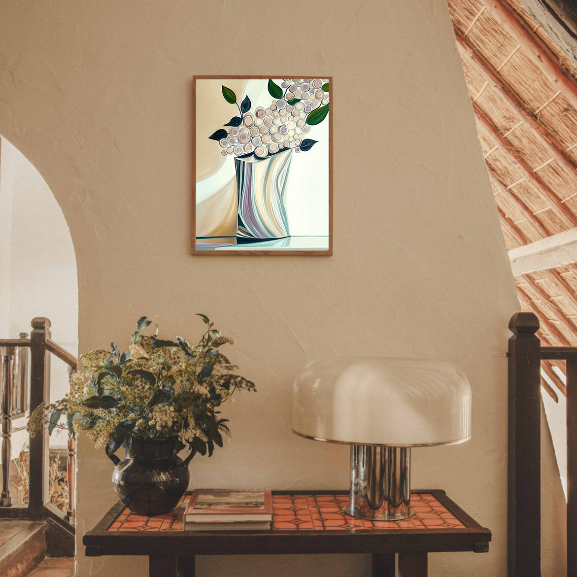 Curves of Bloom - Abstract Round Flower Vase Painting Modern Textured Floral Wall Art