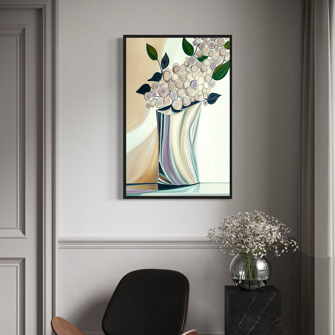 Curves of Bloom - Abstract Round Flower Vase Painting Modern Textured Floral Wall Art